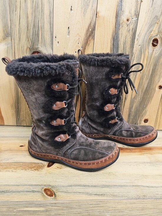 The North Face Shoes - The North Face Abby Winter Boots Brown Suede Fur Trim Lace Up Size  9.5